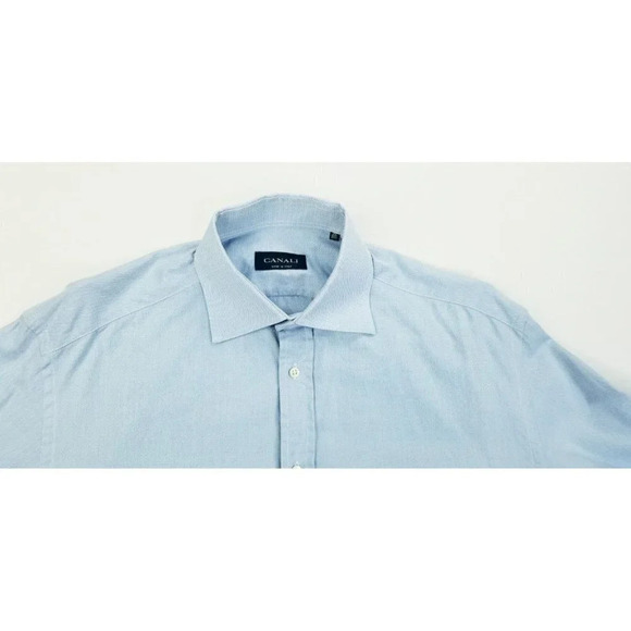 Canali Size 15.5 39 Men Blue Spread Collar Long Sleeve Cotton Pocket Dress Shirt - Picture 5 of 9